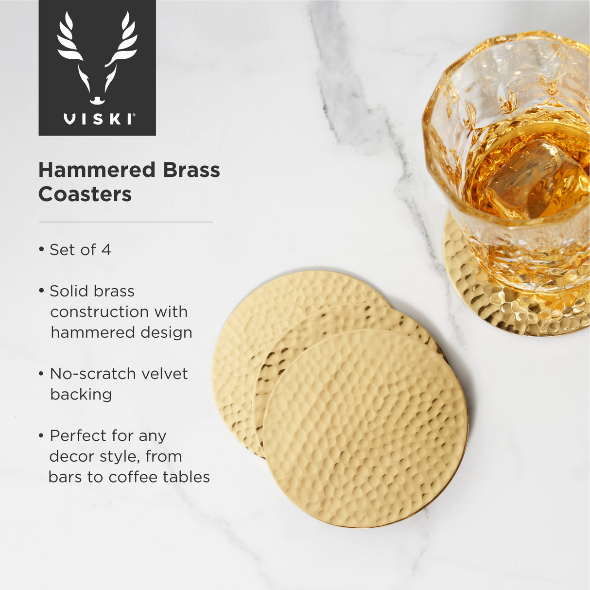 Hammered Coasters in Brass, Set of 4