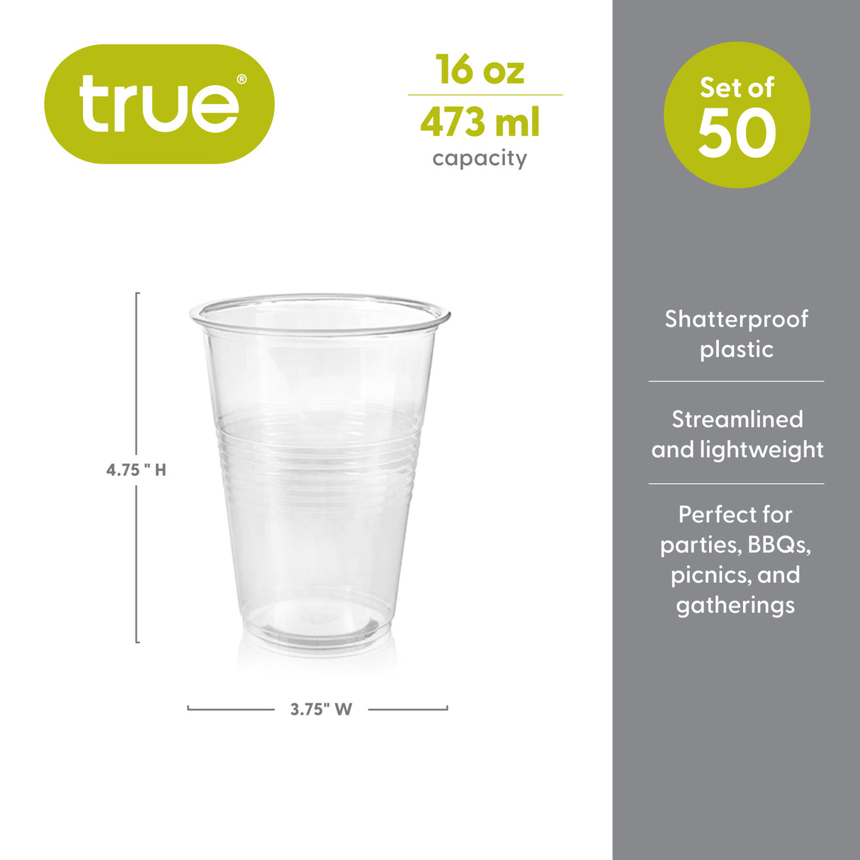 Party 16 oz Plastic Cups in Clear, Set of 50