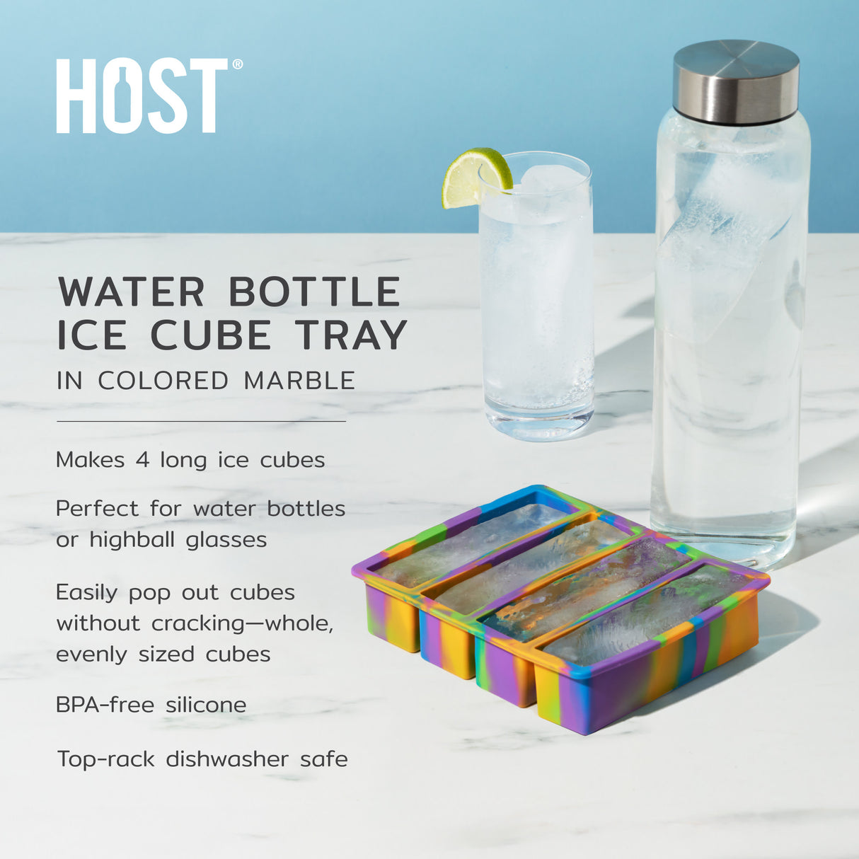 Water Bottle Ice Cube Tray in Colored Marble