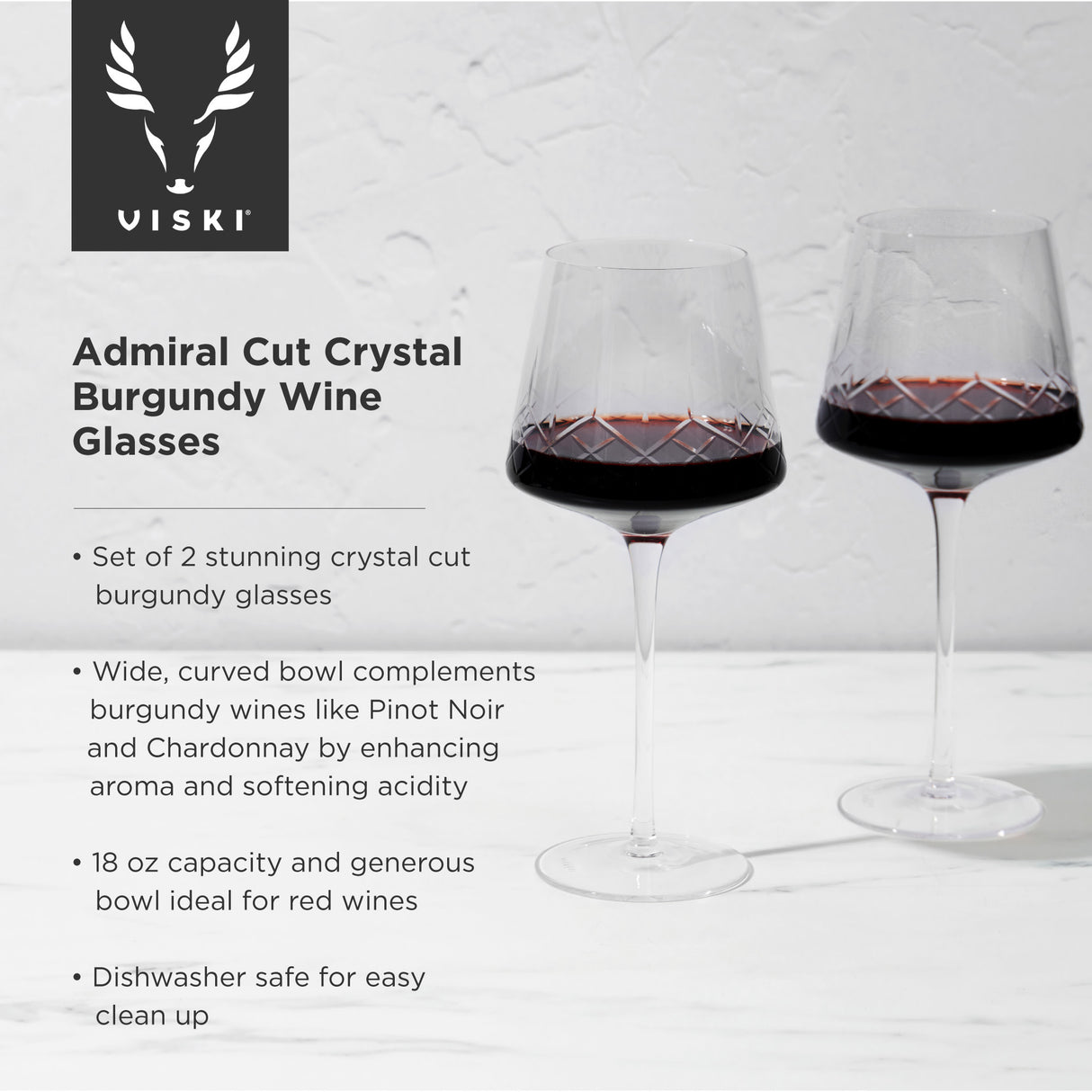 Admiral Crystal Burgundy Wine Glasses, Set of 2