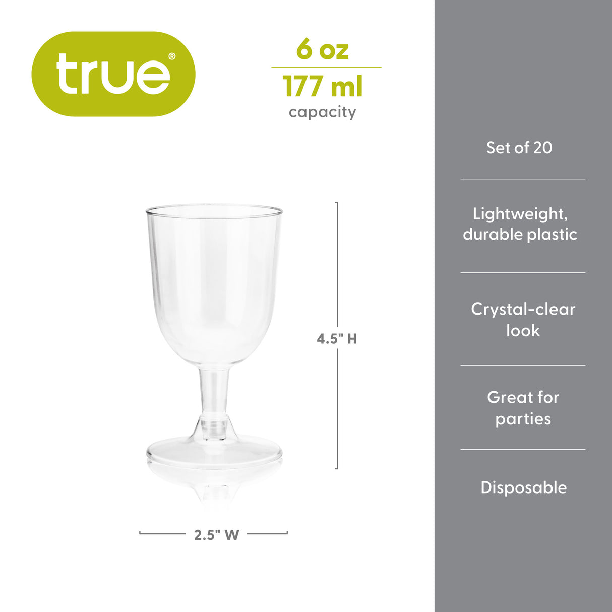 Party 6 oz Plastic Stemmed Wine Cups in Clear, Set of 20