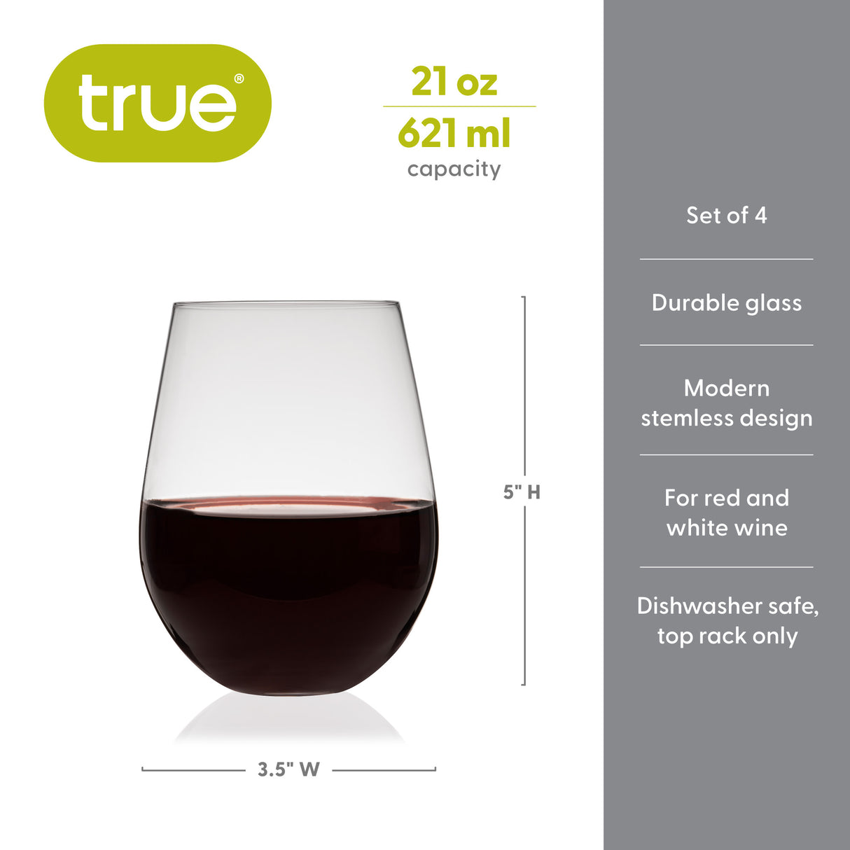Vino 21 oz Stemless Wine Glasses, Set of 4