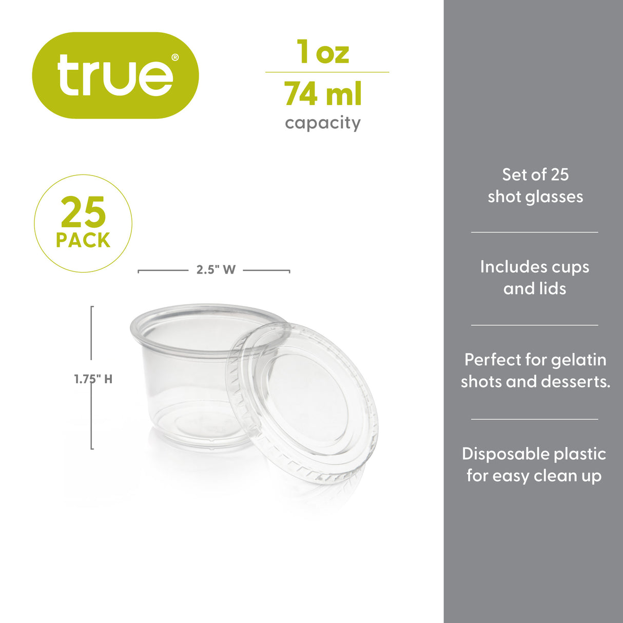 Party 2.5 oz Plastic Gelatin Shot Cups with Lids in Clear, Set of 25