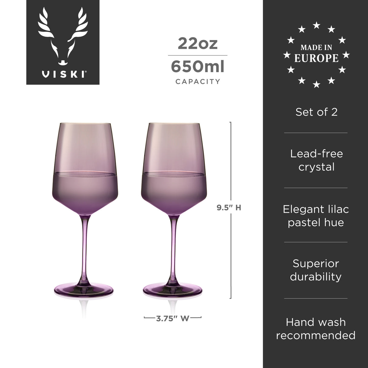 Reserve Nouveau Crystal Wine Glasses in Violet, Set of 2