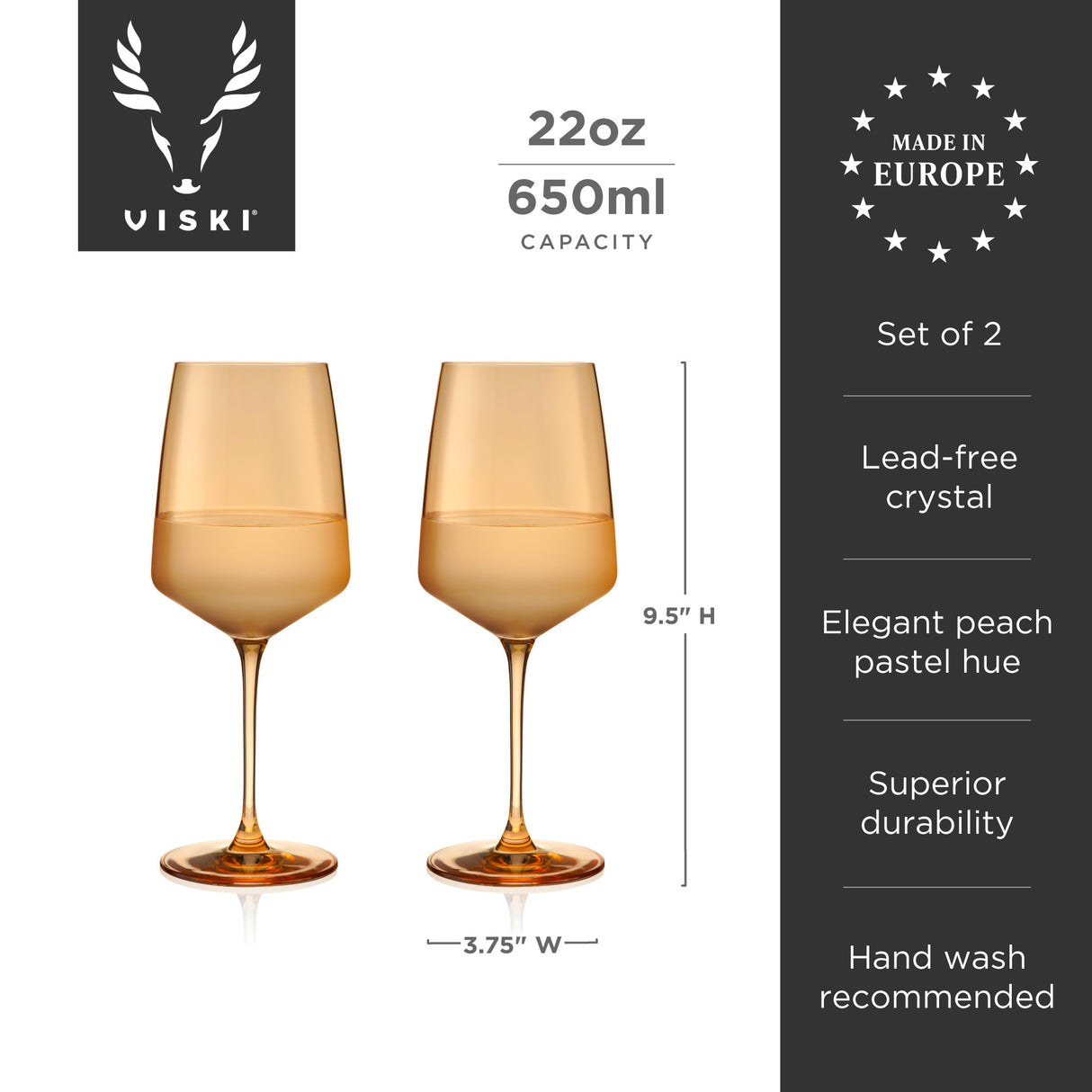 Reserve Nouveau Crystal Wine Glasses in Topaz, Set of 2