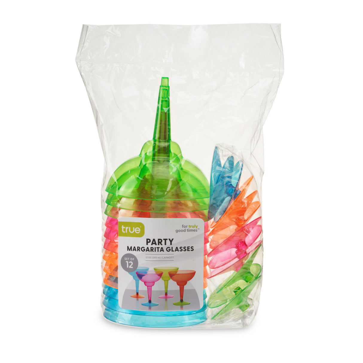 Party 12 oz Plastic Stemmed Margarita Cups in Assorted Neon, Set of 12