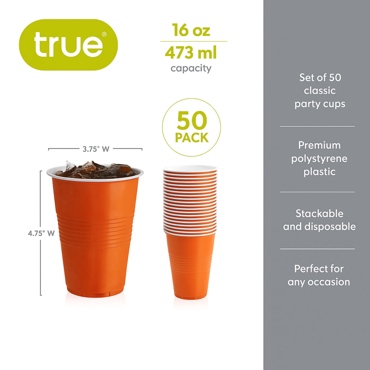 Party 16 oz Plastic Cups in Orange, Set of 50