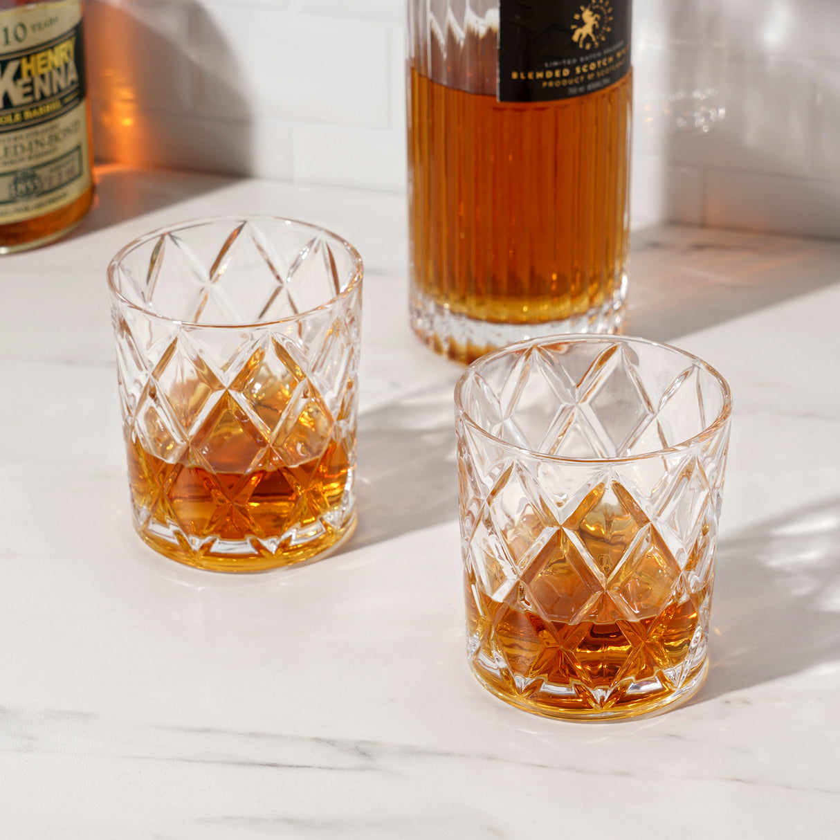 Scotch 11 oz Diamond Cut Tumbler Glasses, Set of 4