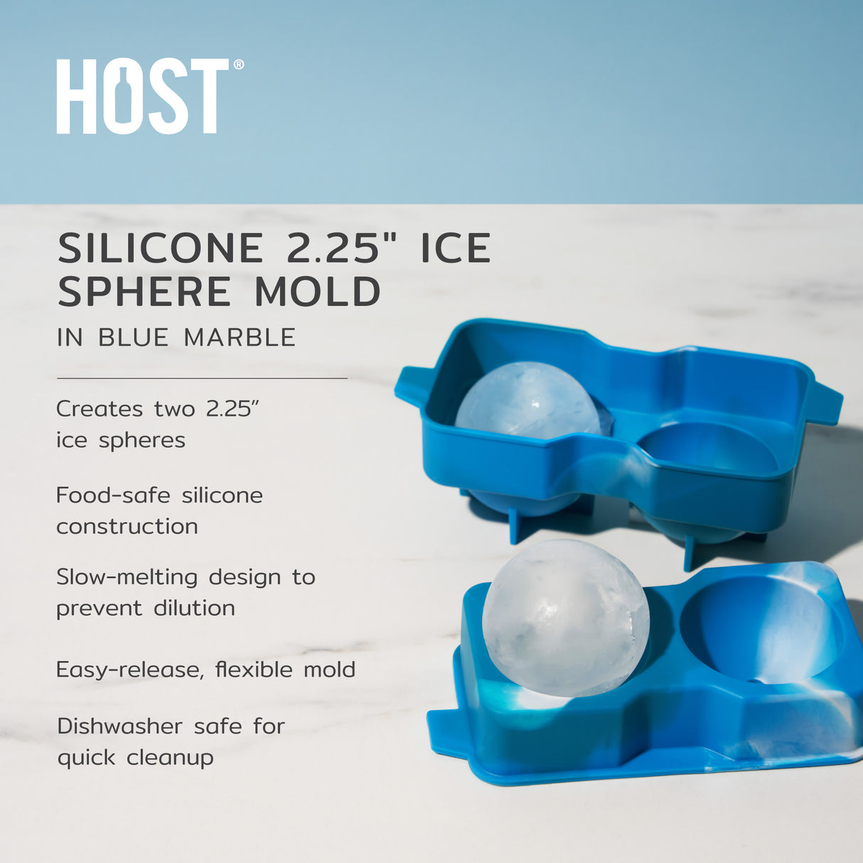Silicone 2.25" Ice Sphere Mold in Blue Marble