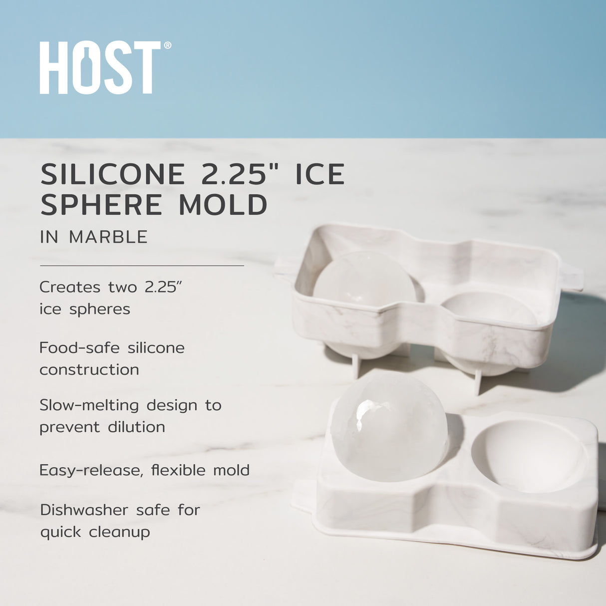 Silicone 2.25" Ice Sphere Mold in Marble