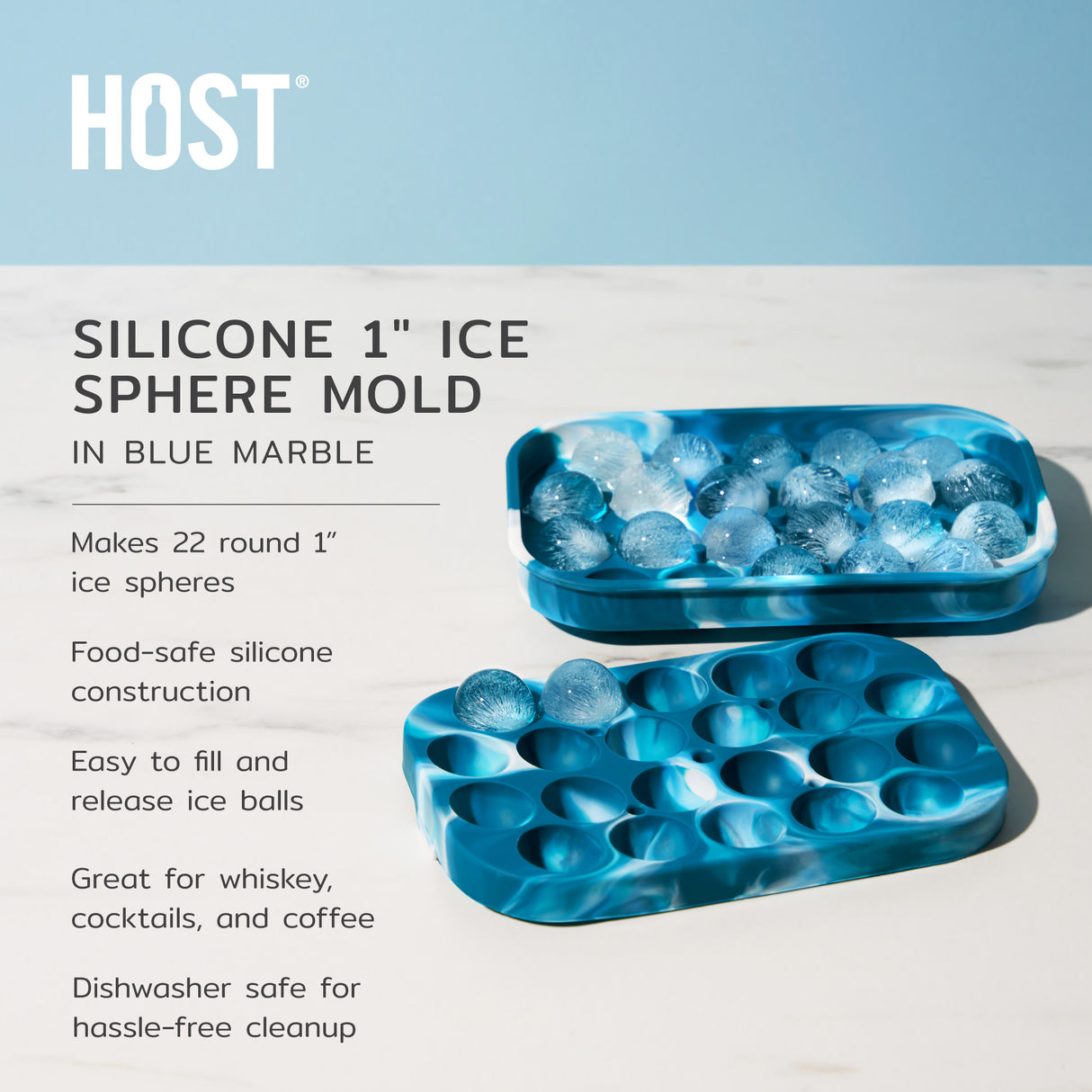 Silicone 1" Ice Sphere Mold in Blue Marble