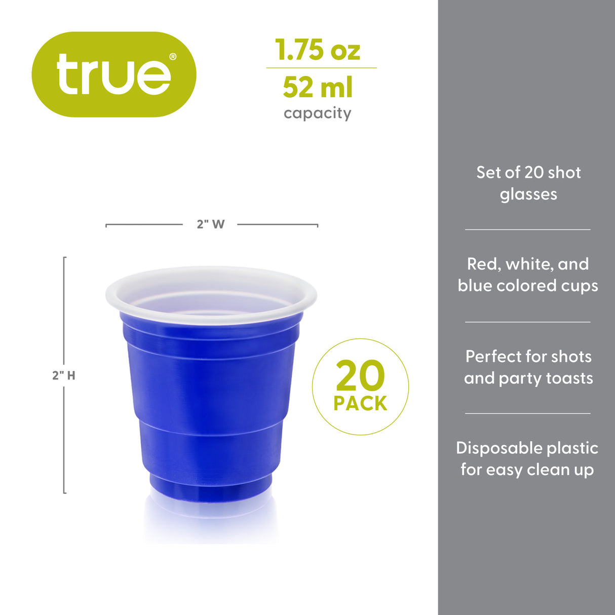 Party 1.75 oz Lil’ Liberties Mini Plastic Shot Cups in Red, White & Blue, Set of 20