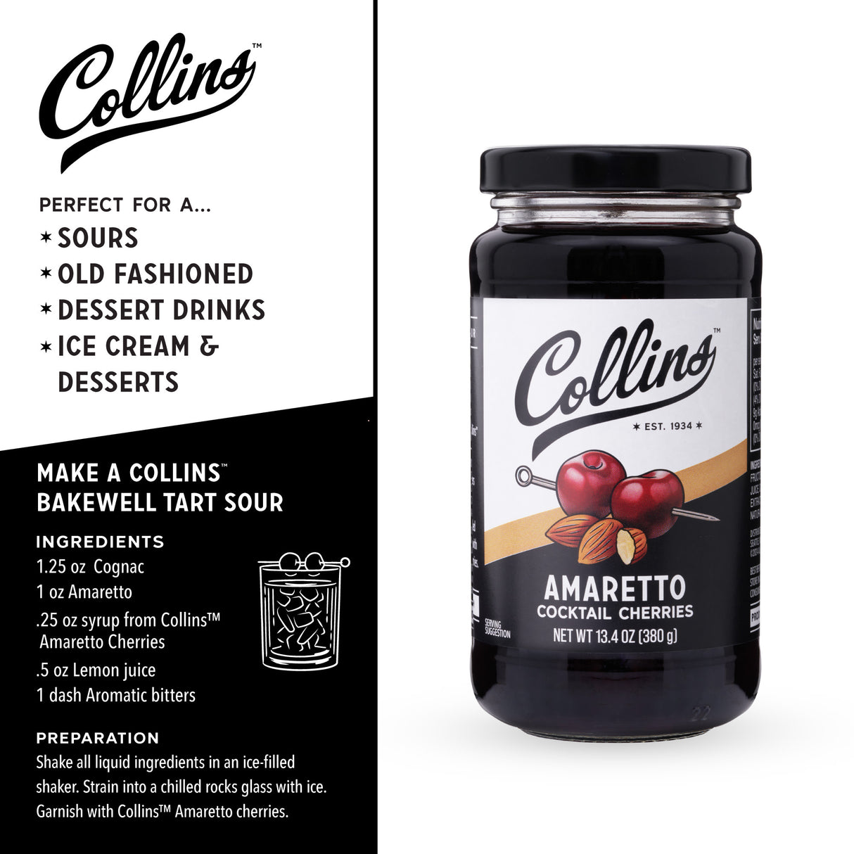 Stemless Amaretto Cherries, 13.4 oz