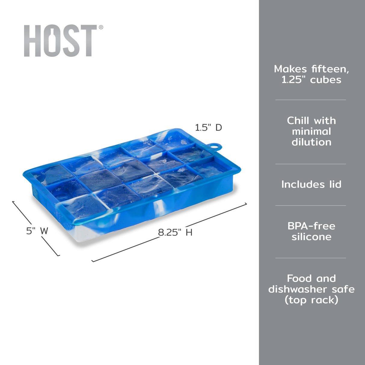 1.25" Ice Cube Tray with Lid in Blue Marble