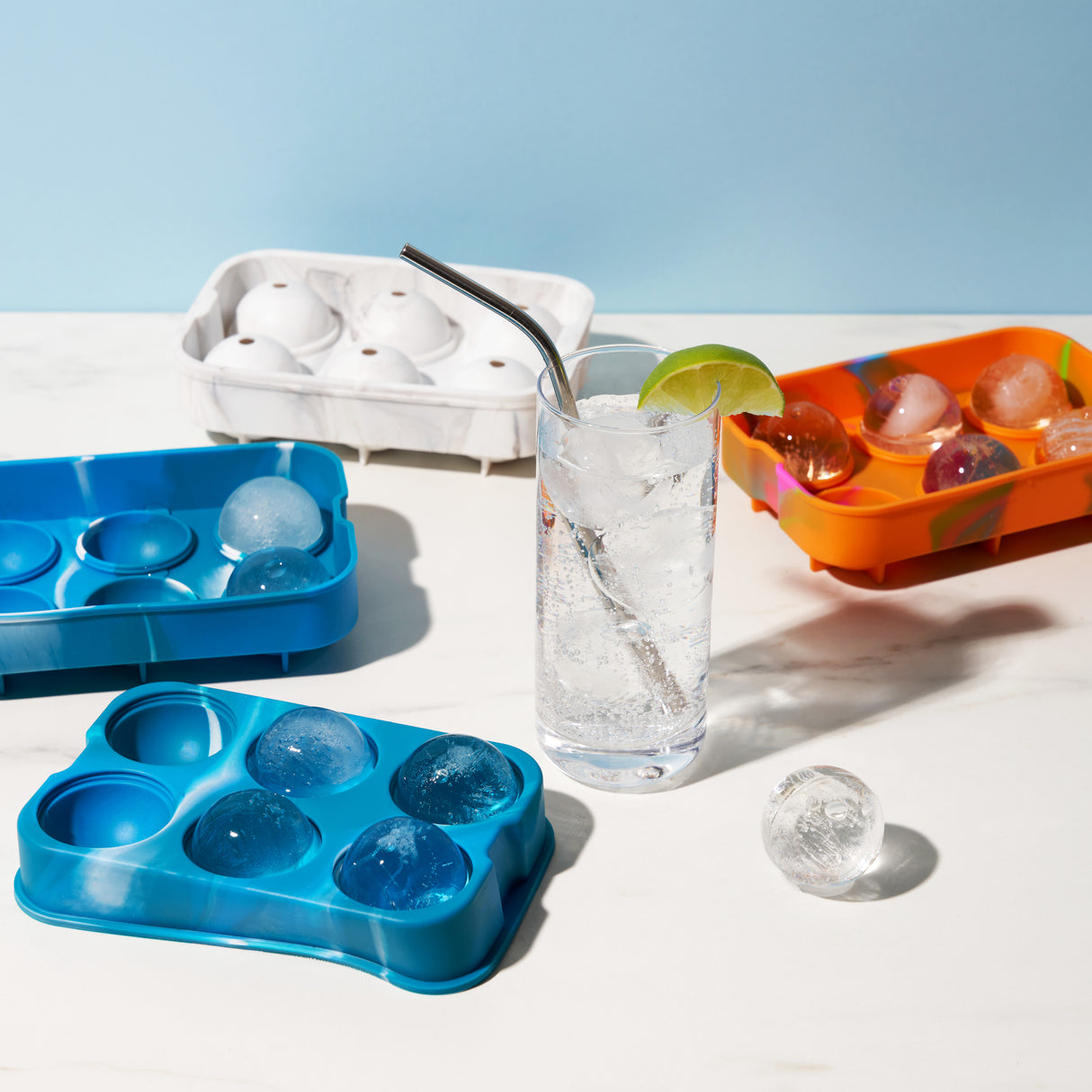 Silicone 2" Ice Sphere Mold in Blue Marble