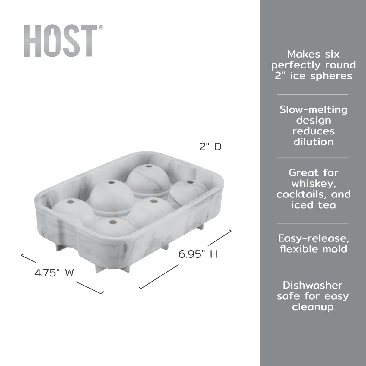 Silicone 2" Ice Sphere Mold in Marble