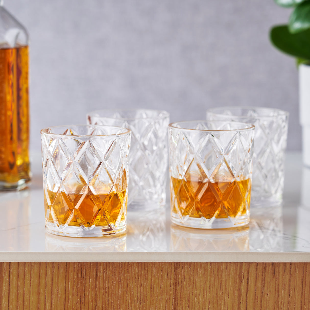 Scotch 11 oz Diamond Cut Tumbler Glasses, Set of 4