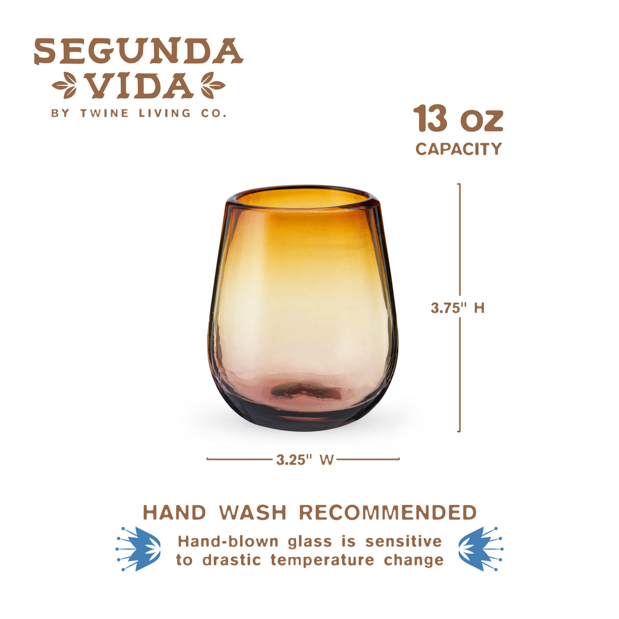 Segunda Vida El Ocaso Recycled Stemless Wine Glasses, Set of 2