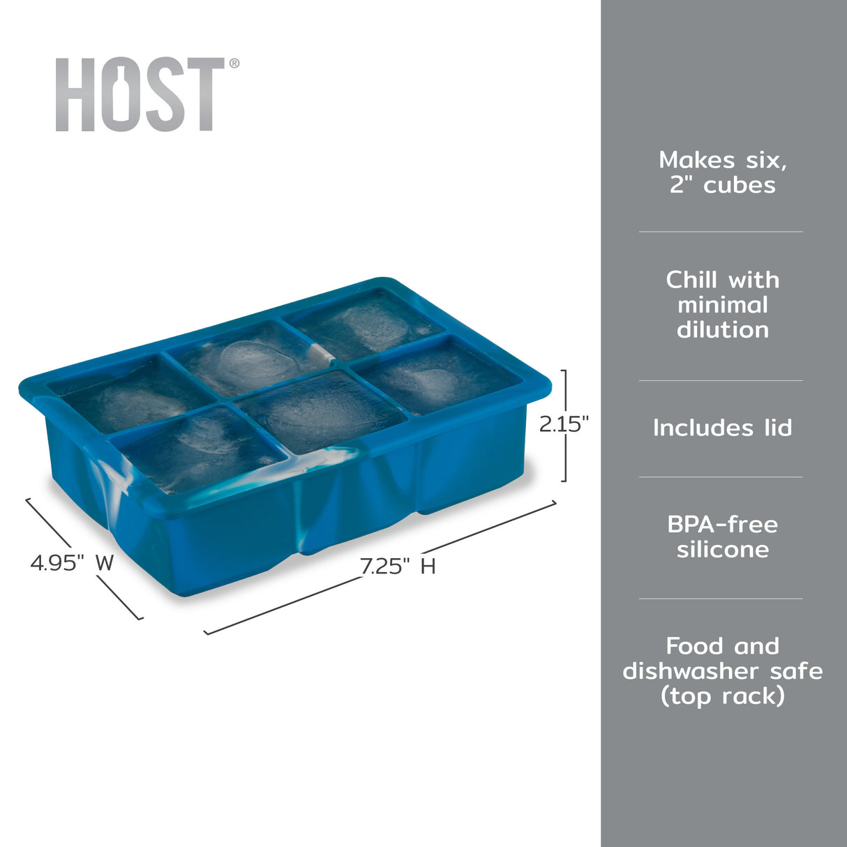 2" Ice Cube Tray with Lid in Blue Marble