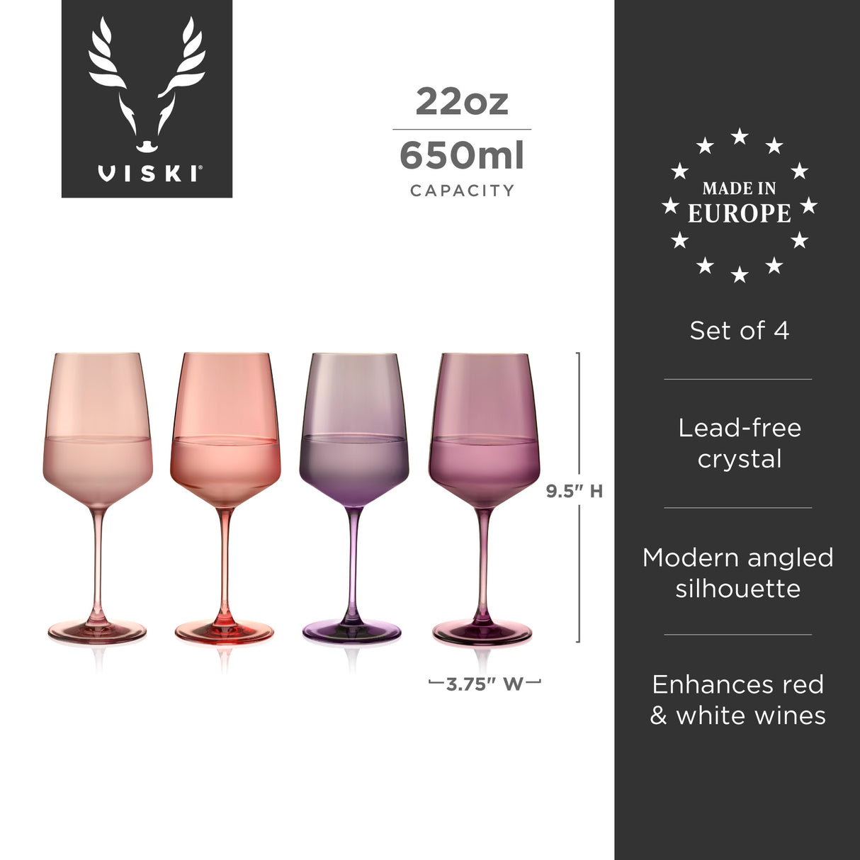 Reserve Nouveau Crystal Wine Glasses in Moonrise, Set of 4