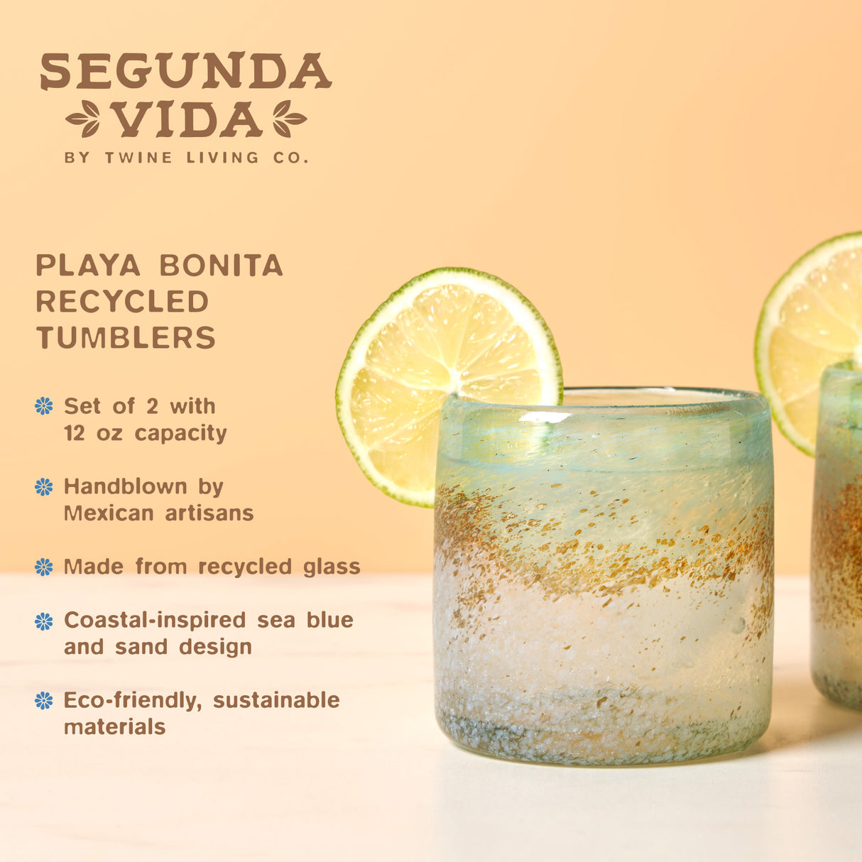 Segunda Vida Playa Bonita Recycled Tumblers, Set of 2