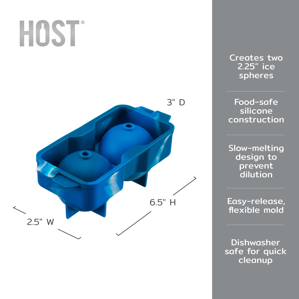 Silicone 2.25" Ice Sphere Mold in Blue Marble