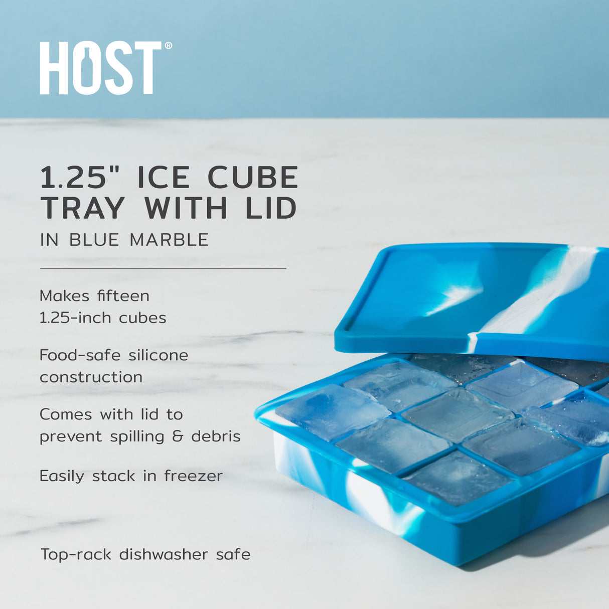 1.25" Ice Cube Tray with Lid in Blue Marble