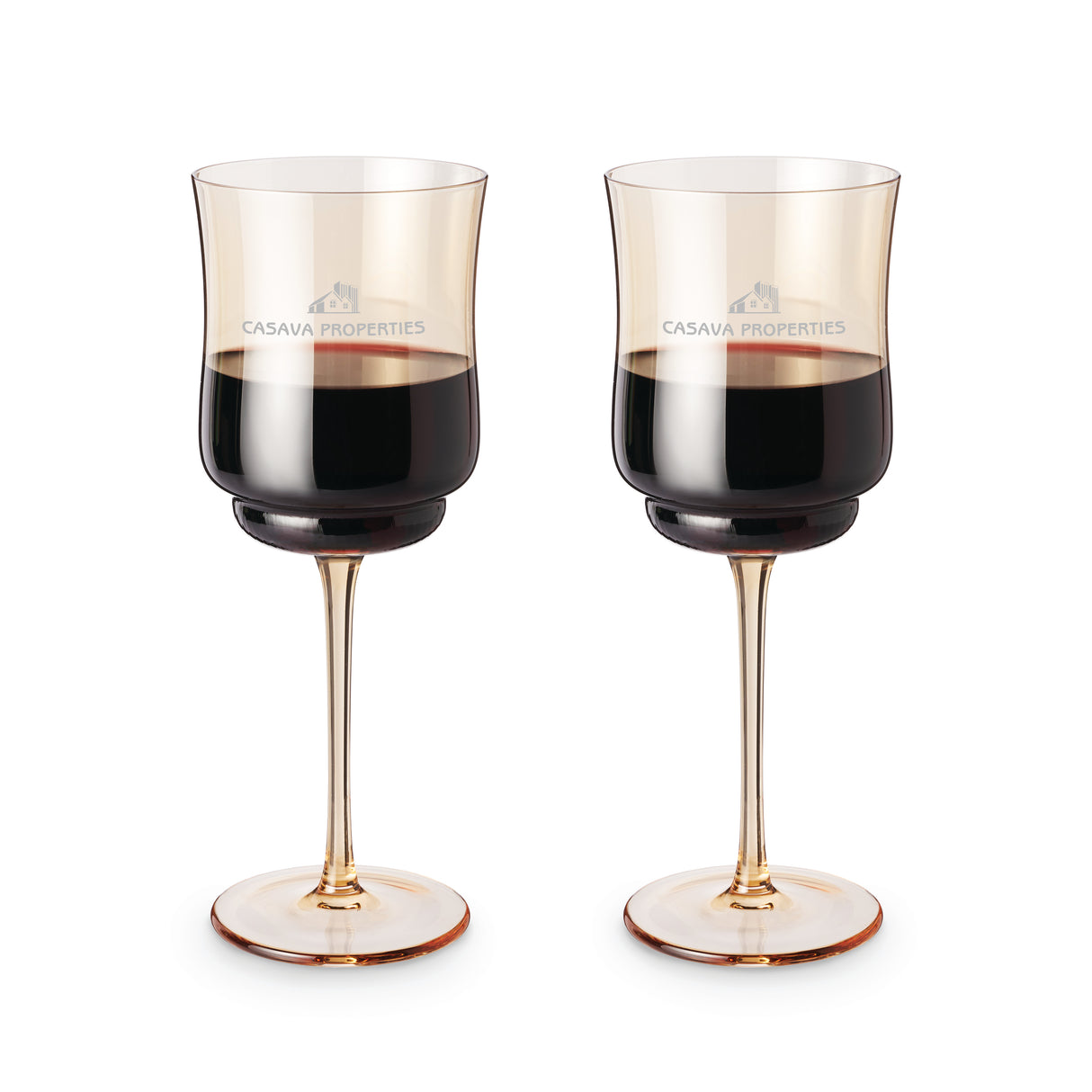 Tulip Stemmed Wine Glasses in Amber, Set of 2