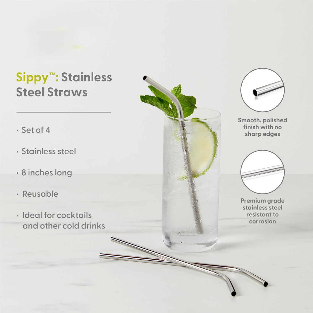 Sippy Stainless Steel Straws, Set of 4