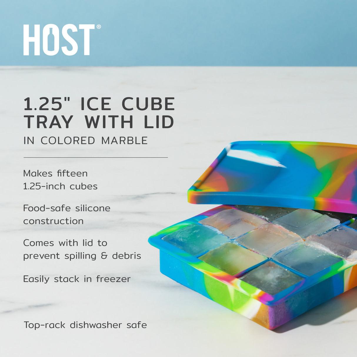 1.25" Ice Cube Tray with Lid in Colored Marble