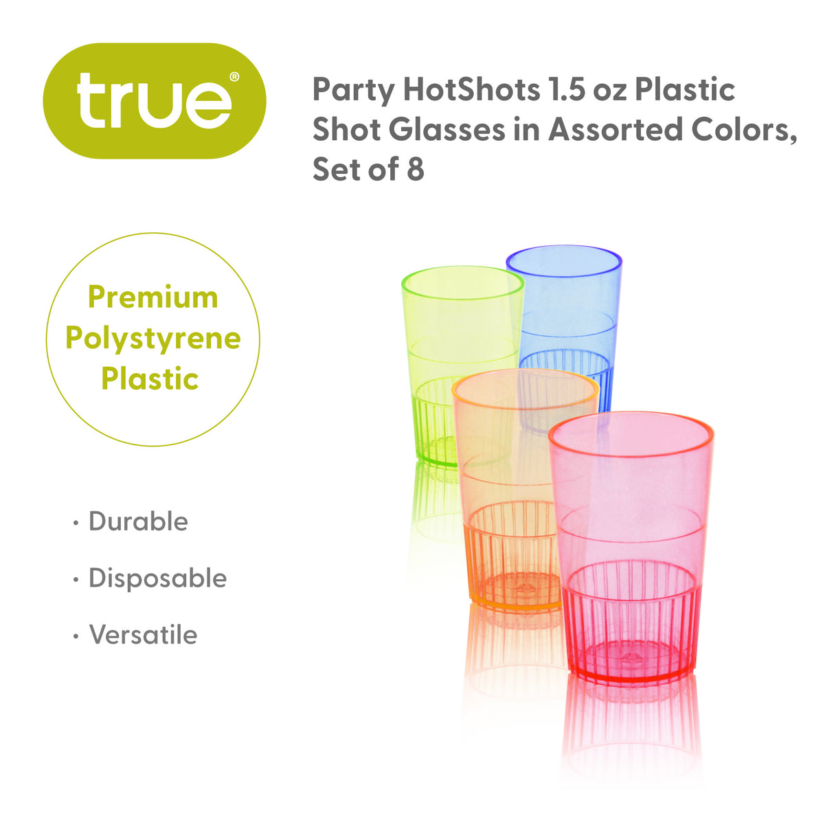 Party HotShots 1.5 oz Plastic Shot Glasses in Assorted Colors, Set of 8