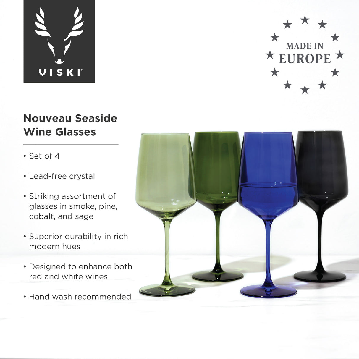 Reserve Nouveau Crystal Wine Glasses in Seaside, Set of 4