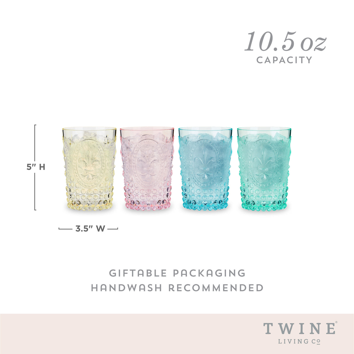 Shatterproof Acrylic Embossed Tumblers in Assorted Colors, Set of 4