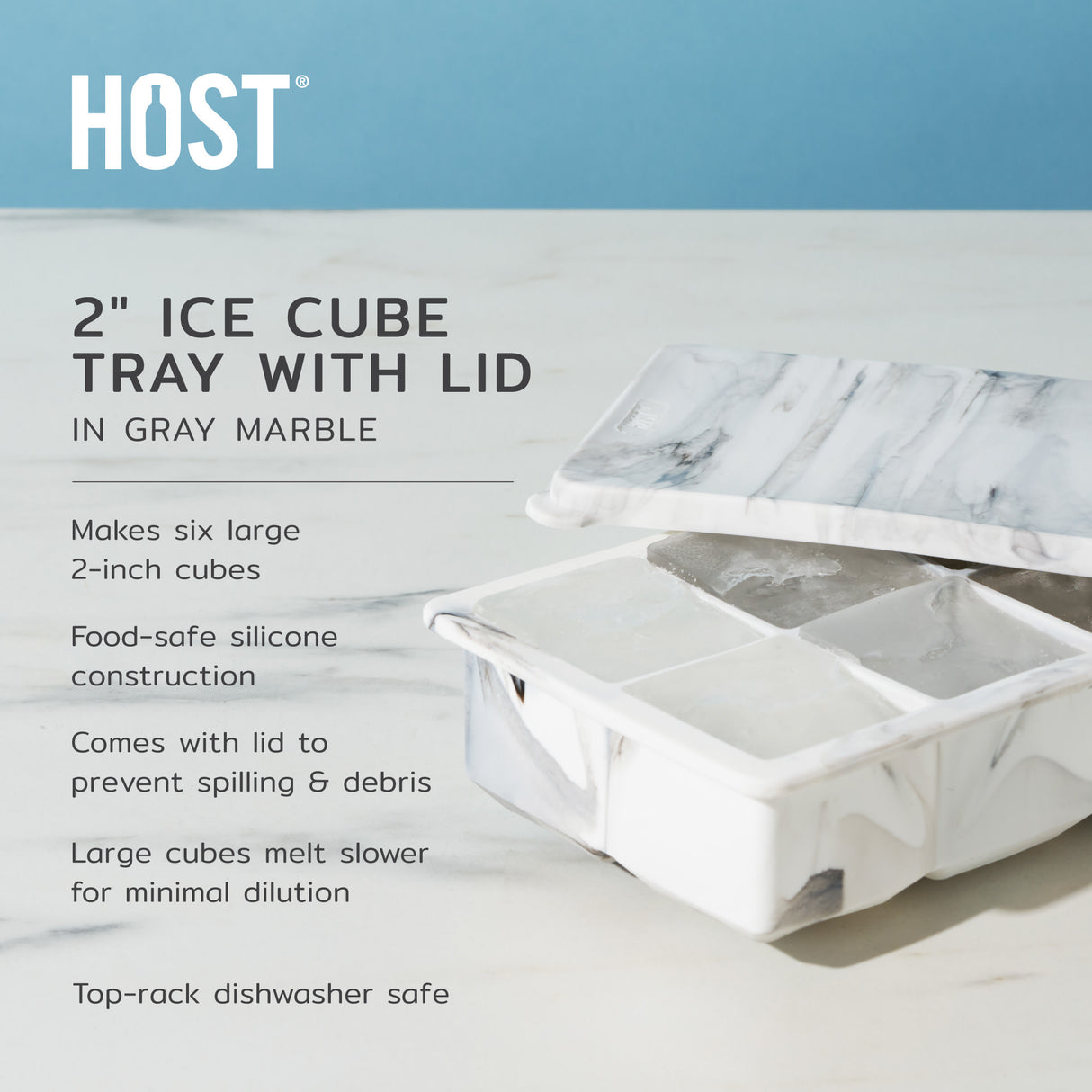 2" Ice Cube Tray with Lid in Gray Marble