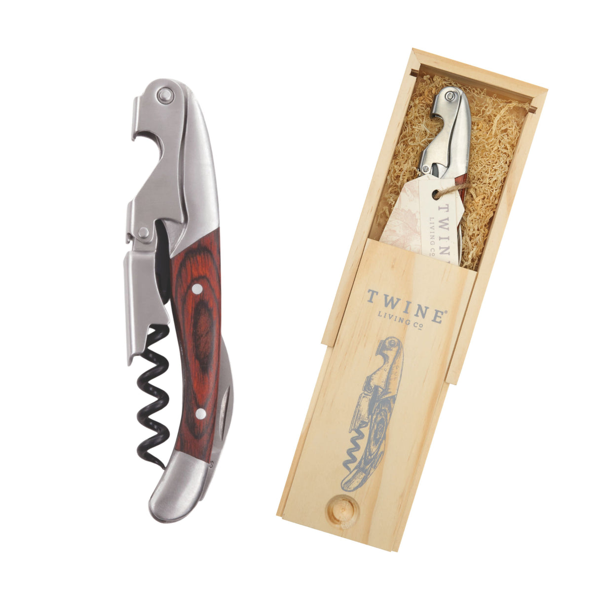 Wooden Handled Double-Hinged Corkscrew in Gift Box