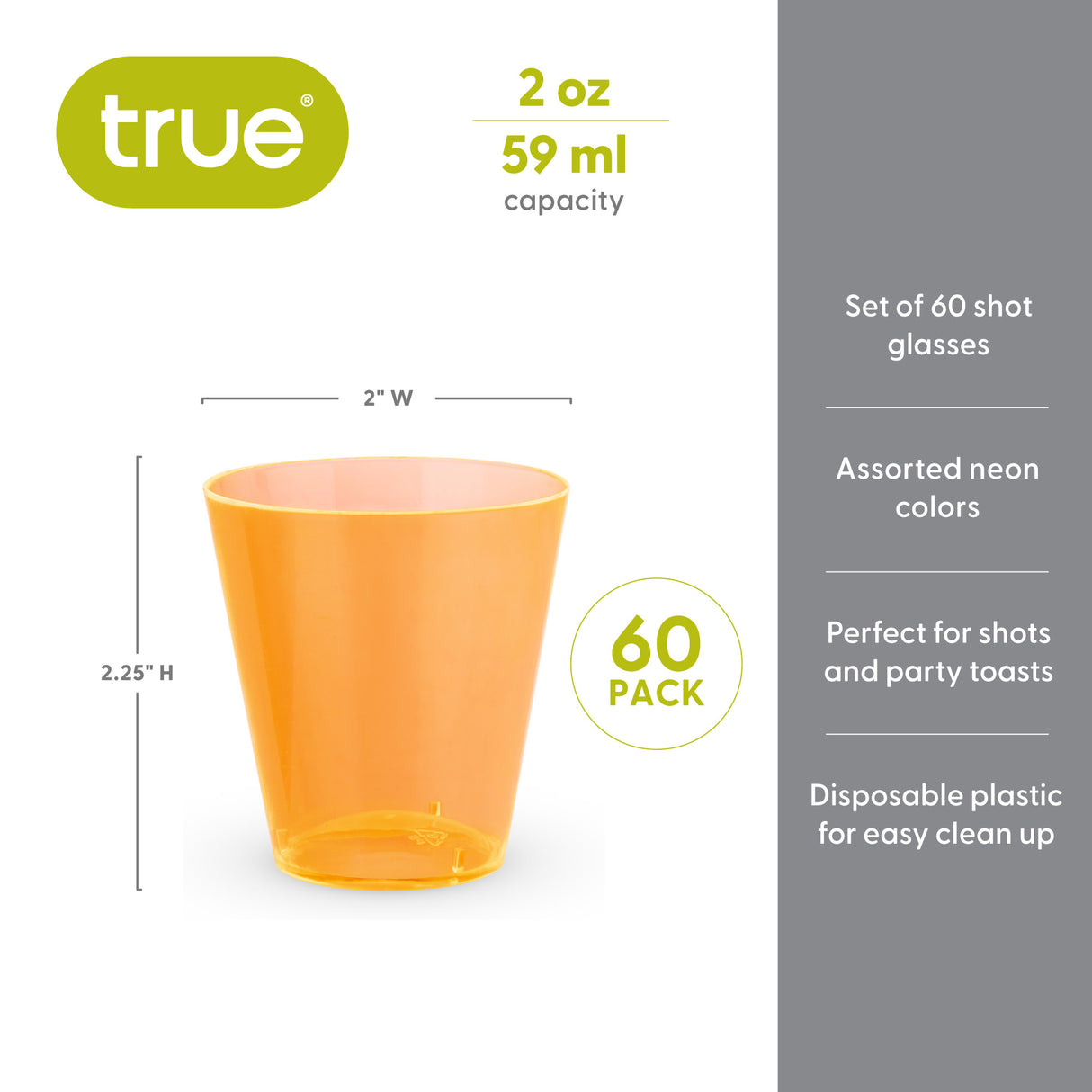 Party 2 oz Plastic Shot Glasses in Assorted Neon, 60ct