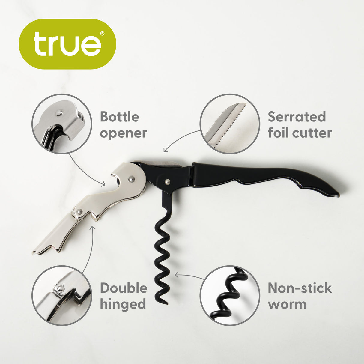 Truetap Waiter's Corkscrew in Black, Clip Strip 12ct