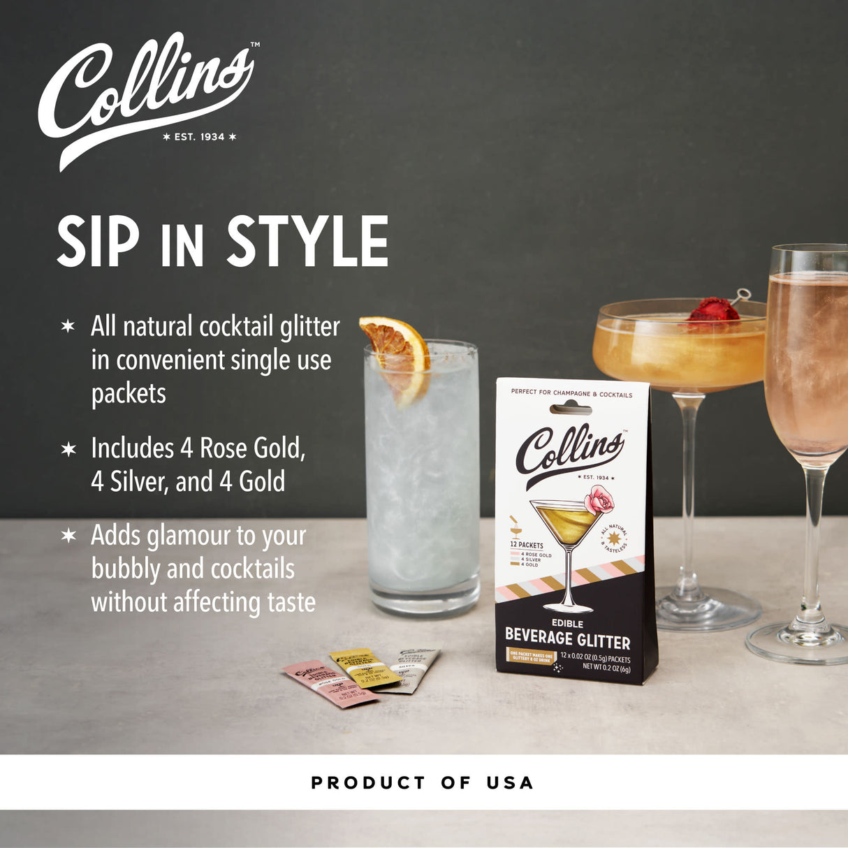 Cocktail Edible Glitter in Champagne Variety, 0.2 oz