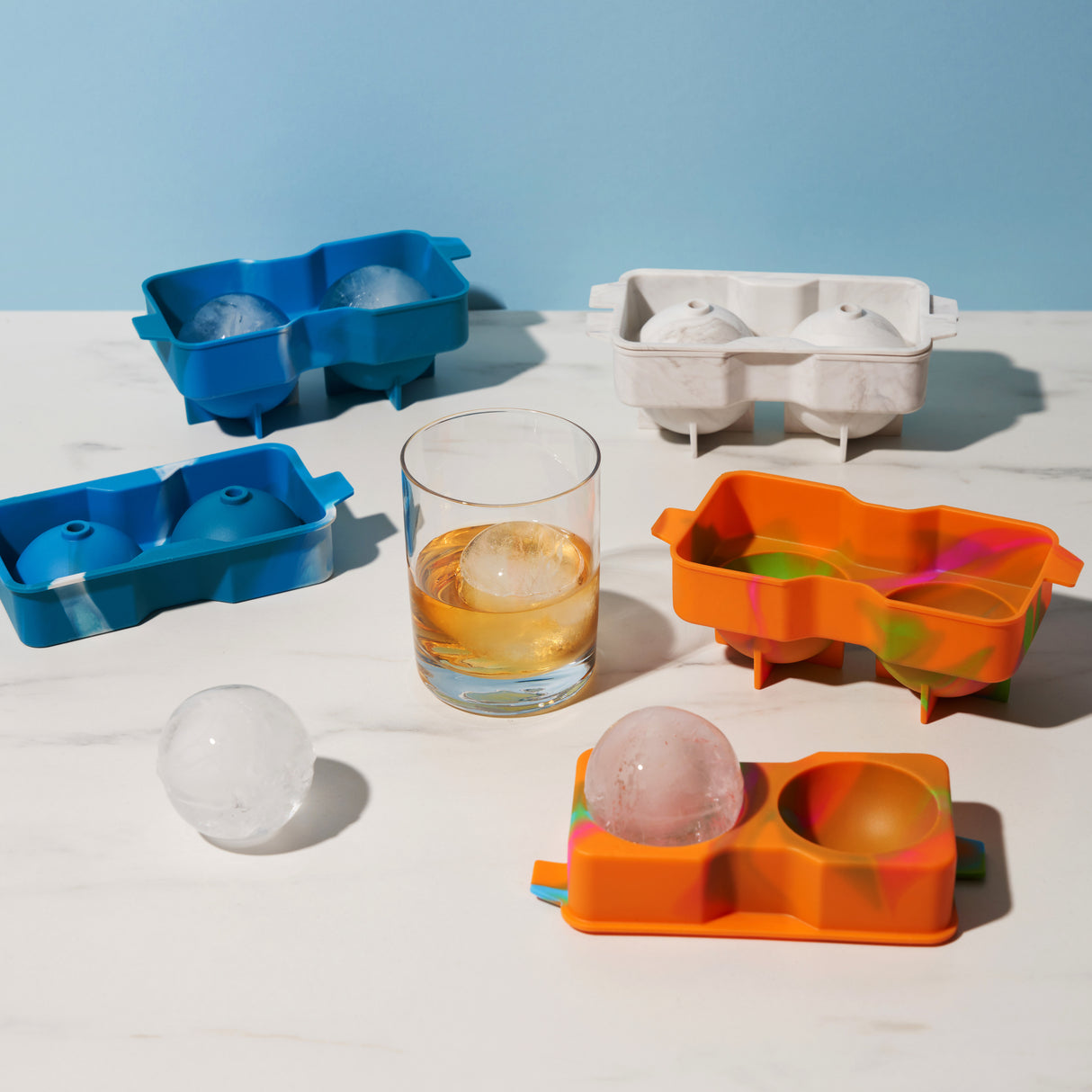 Silicone 2.25" Ice Sphere Mold in Colored Marble