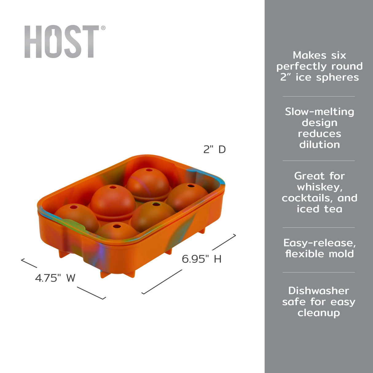 Silicone 2" Ice Sphere Mold in Colored Marble
