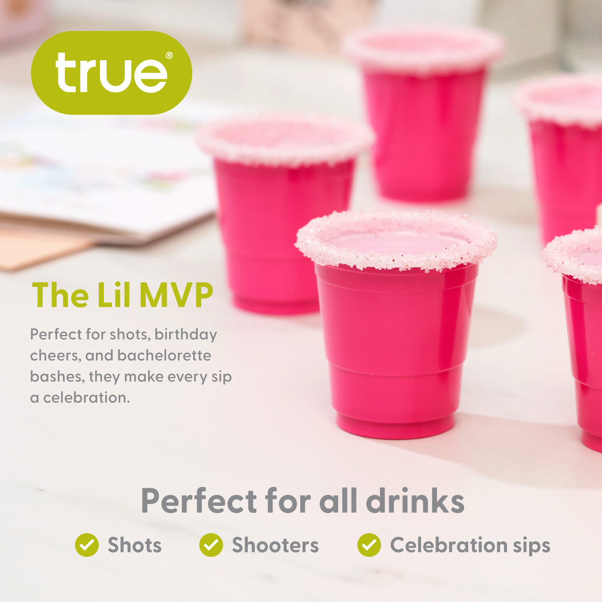 Party 1.75 oz Lil Pinks Mini Plastic Shot Cups, Set of 20