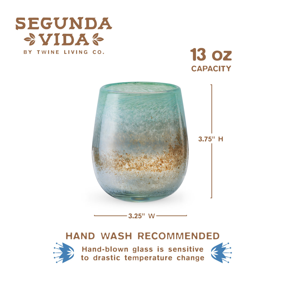 Segunda Vida Playa Bonita Recycled Stemless Wine Glasses, Set of 2