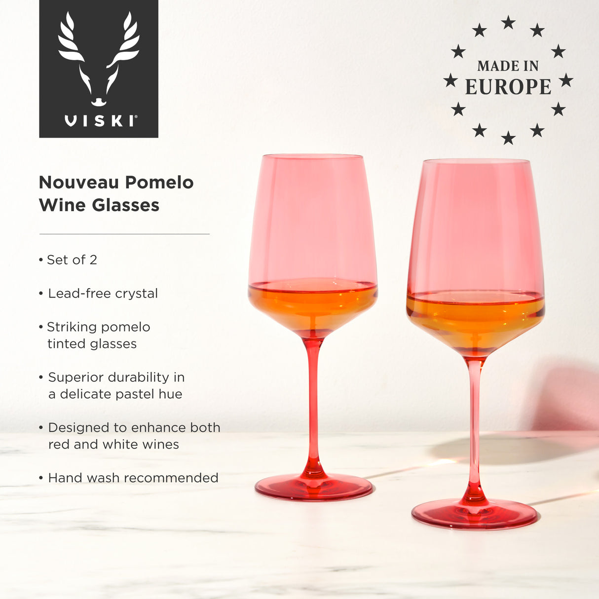 Reserve Nouveau Crystal Wine Glasses in Pomelo, Set of 2