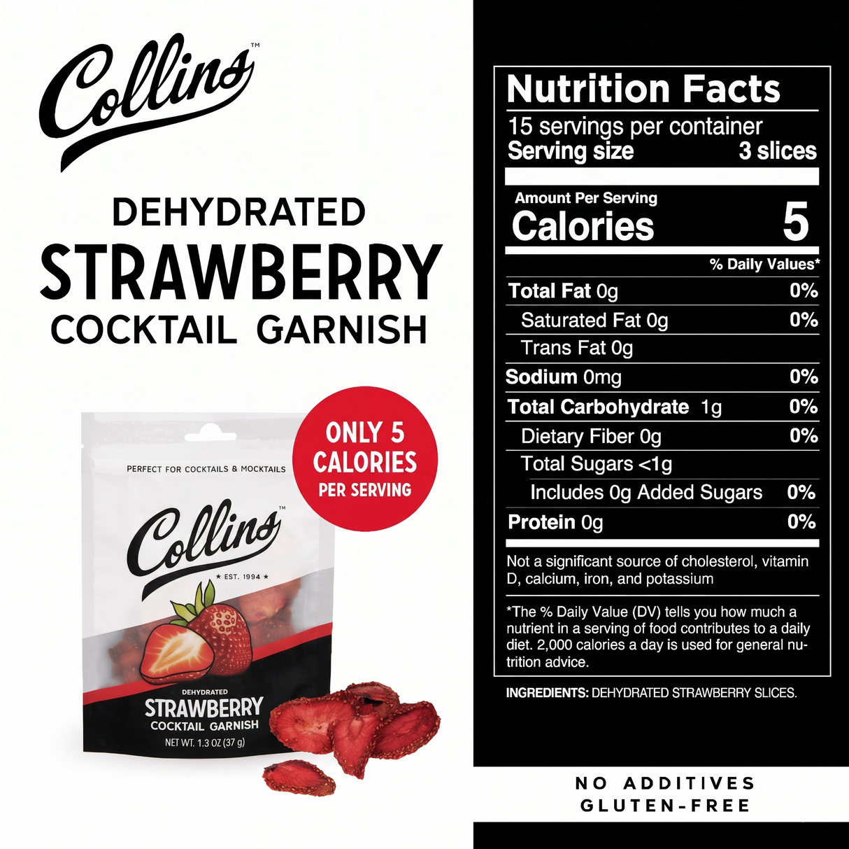 Dehydrated Strawberry Cocktail Garnish, 1.3 oz