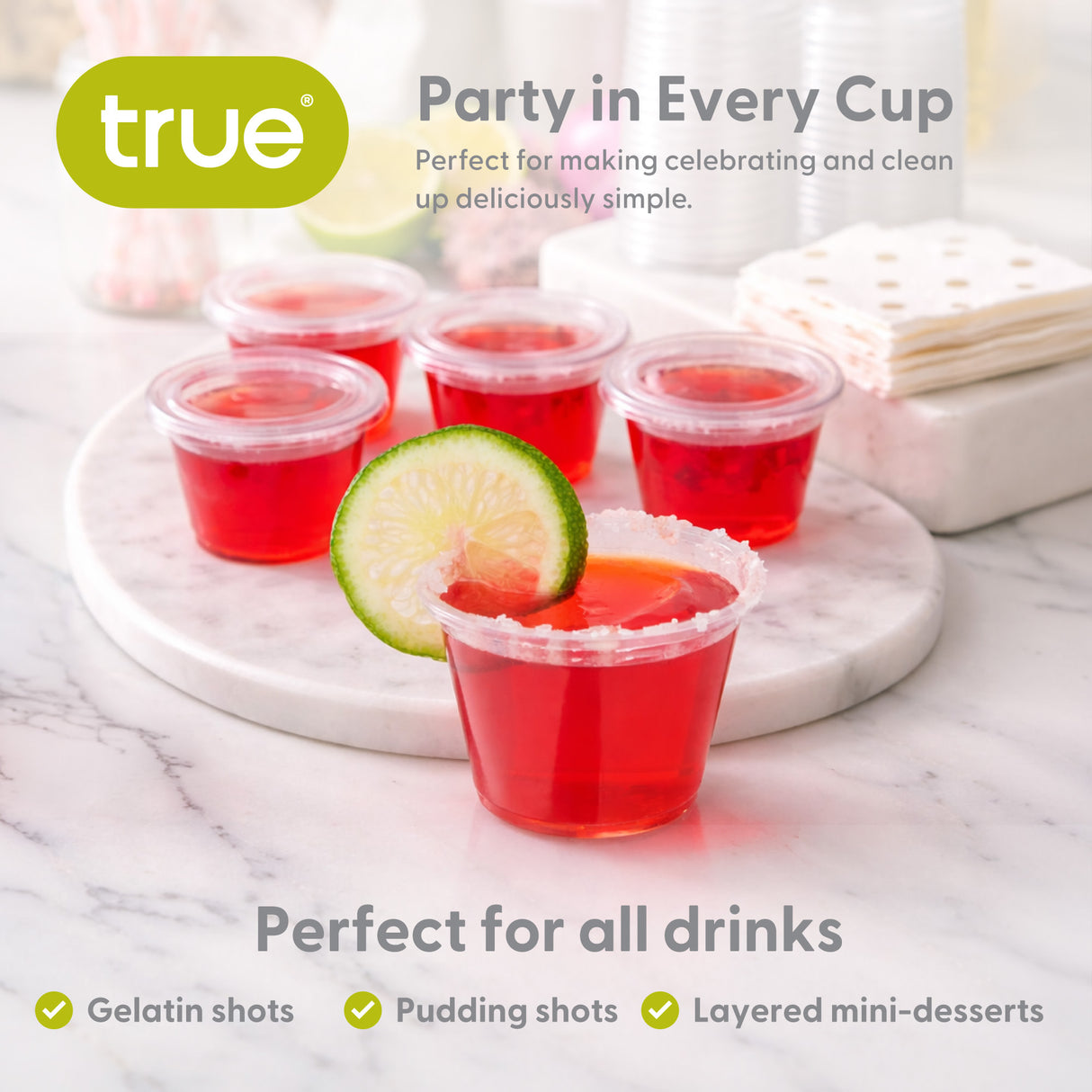 Party 2.5 oz Plastic Gelatin Shot Cups with Lids in Clear, Set of 25
