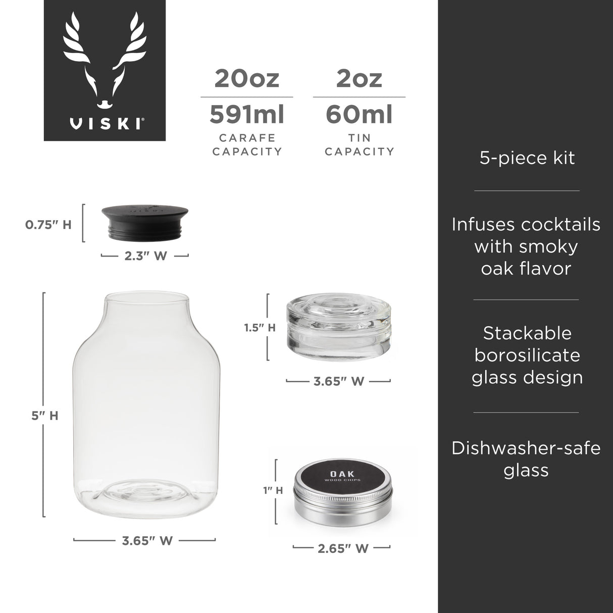 5-Piece Stacking Smoked Cocktail Kit