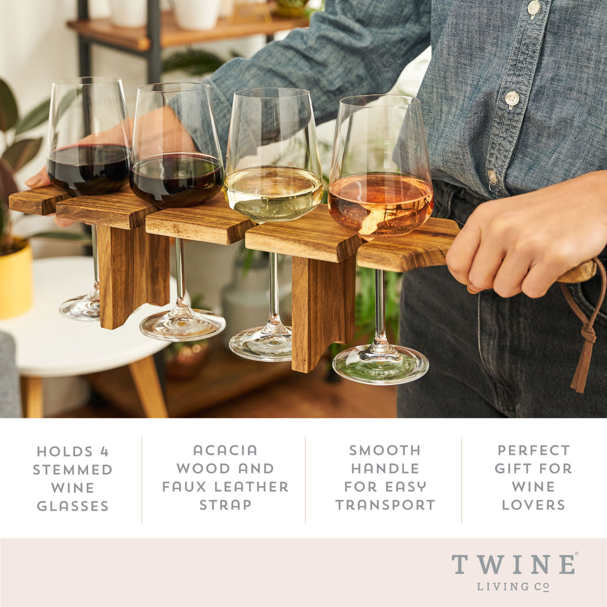 Acacia Wood Easy Transport Wine Flight Carrier