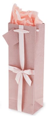 No-Mess Glitter Bow Single Bottle Wine Bag in Pink