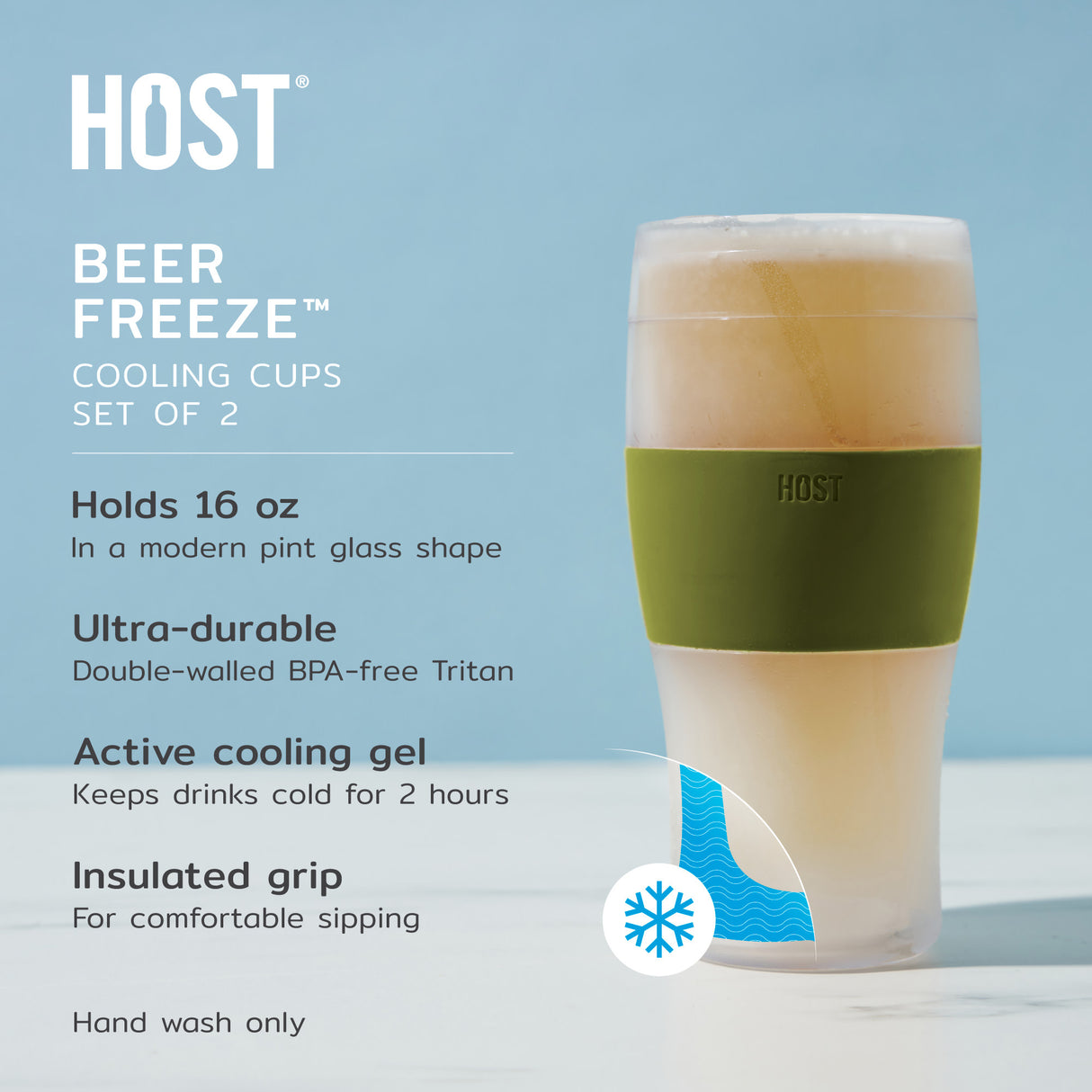 Beer FREEZE Cooling Cup in Olive, Set of 2