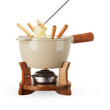 Wood and Cast Iron Fondue Set in Beige